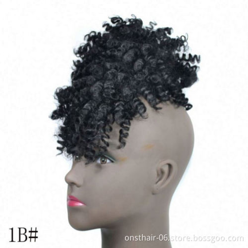 MYZYR 4inch Purple Short Hair Synthetic Clip in Hair Bun Hairpiece Puff Afro Curly Drawstring Ponytails for Black Women Ombre